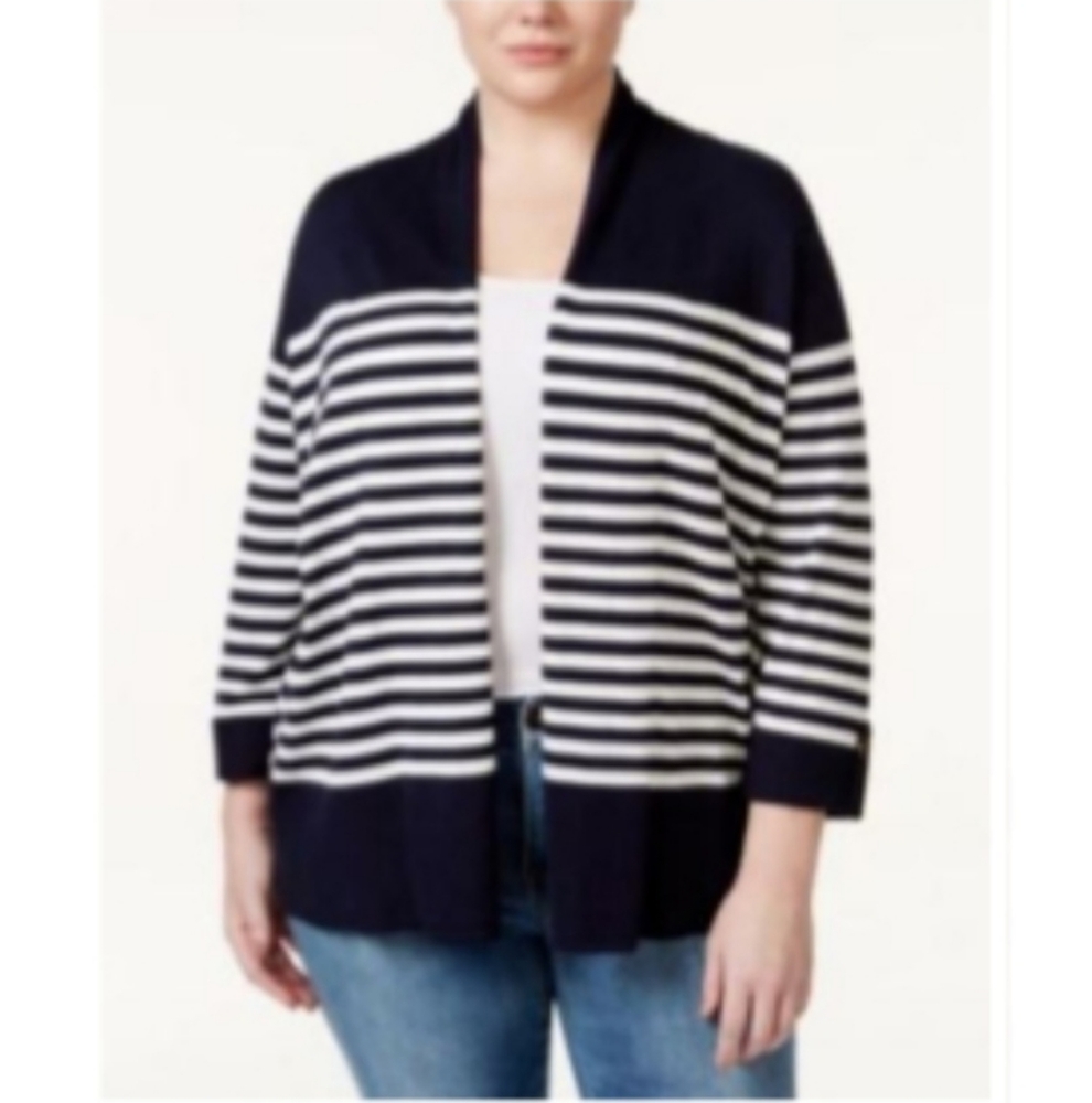 Charter Club Navy/White Nautical Stripe Open Front Cardigan Size 3X